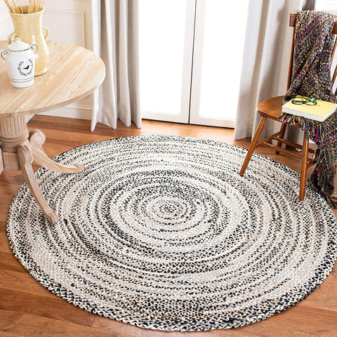 Black White Jute Braided Round Rugfor Living Room – Mandala handmade by LoomifyHome