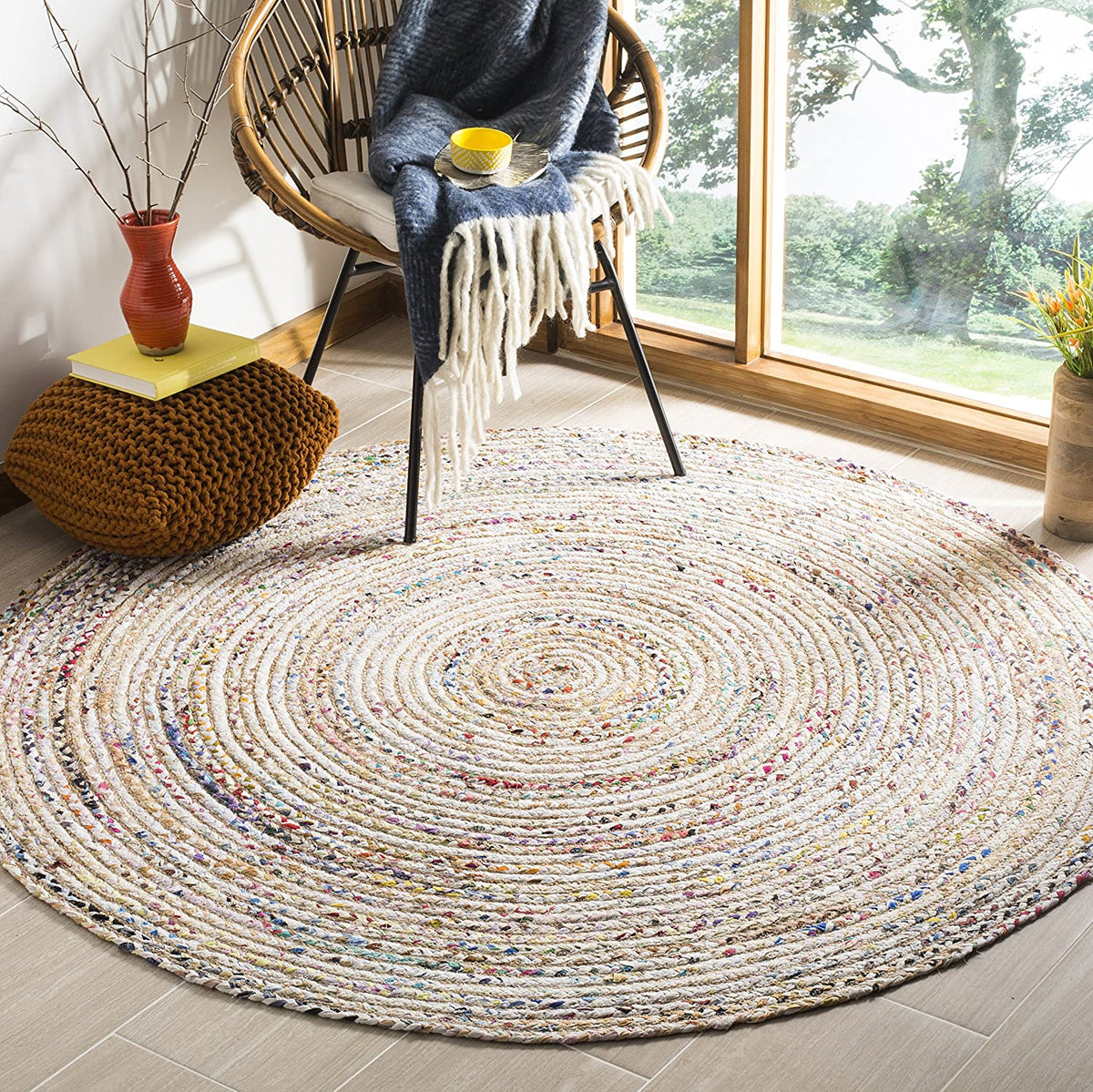 White Beige Jute Braided Round Rugfor Living Room – Artisan Style 10 handmade by LoomifyHome