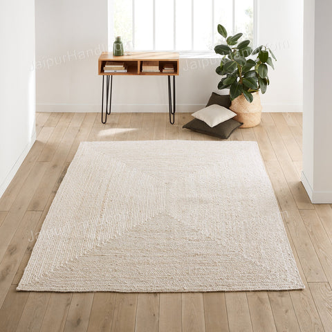 White Beige Jute Braided Runner Rugfor Living Room – 9 x 12 handmade by LoomifyHome