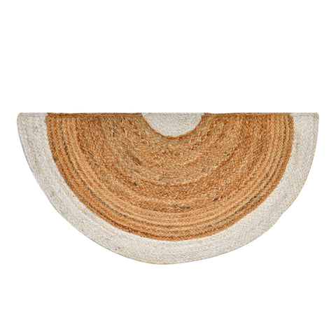 White Beige Jute Braided Half Moon Doormatfor Living Room – White handmade by LoomifyHome