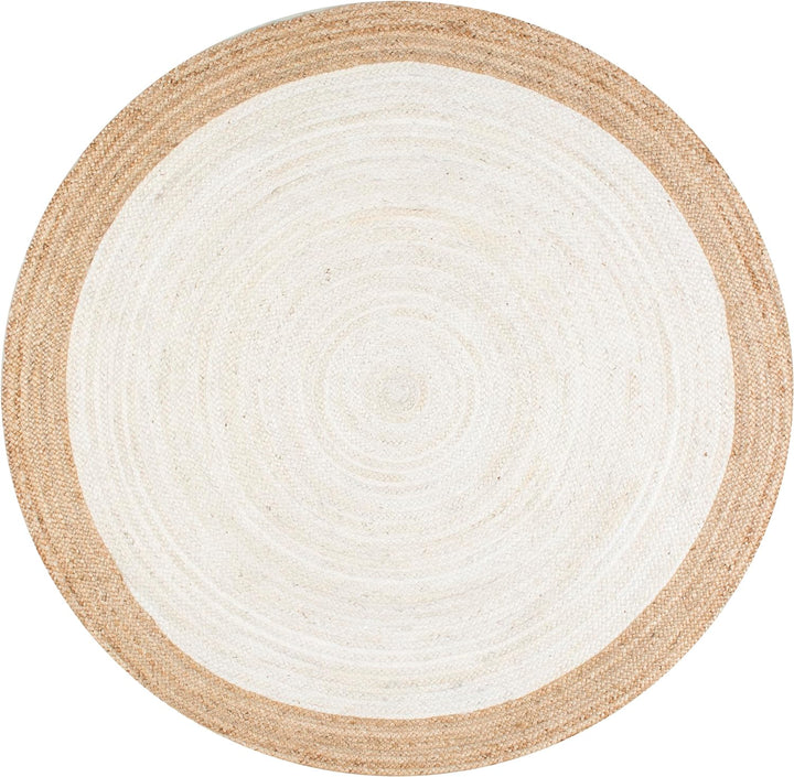 White Beige Jute Braided Round Rugfor Living Room – Craft Detail handmade by LoomifyHome