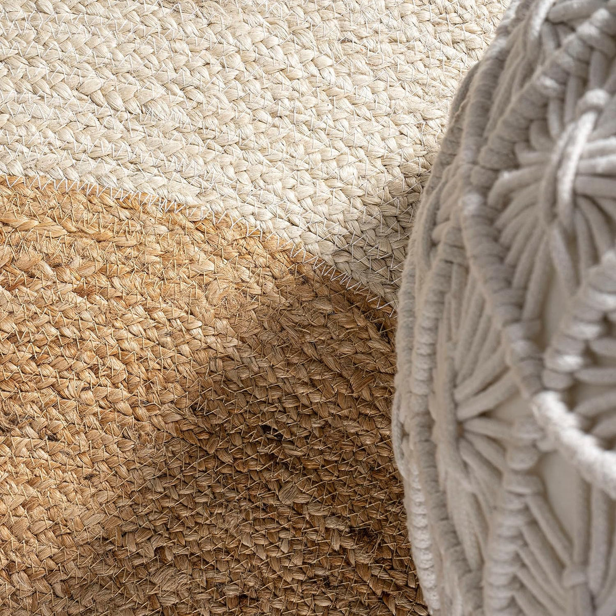 White Beige Jute Braided Round Rugfor Living Room – Craft Detail handmade by LoomifyHome