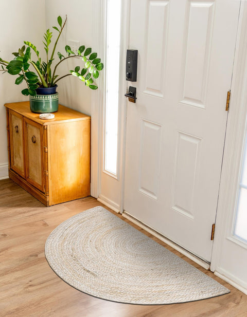 White Beige Jute Braided Half Moon Doormatfor Living Room – Ivory handmade by LoomifyHome