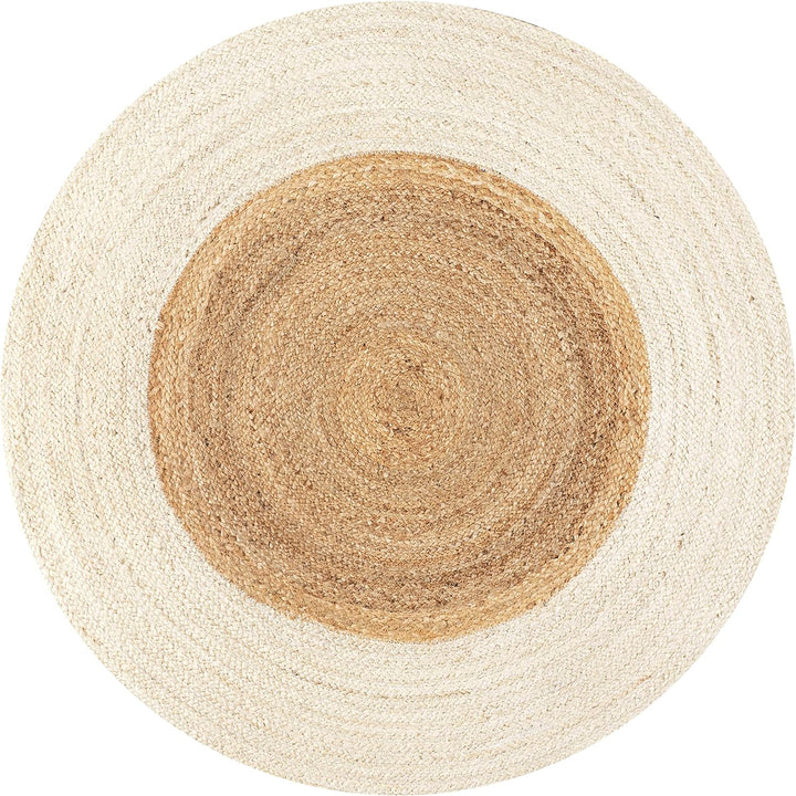 White Beige Jute Braided Round Rugfor Living Room – Artisan Style 6 handmade by LoomifyHome