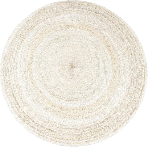 White Beige Jute Braided Round Rugfor Living Room – Reversible handmade by LoomifyHome