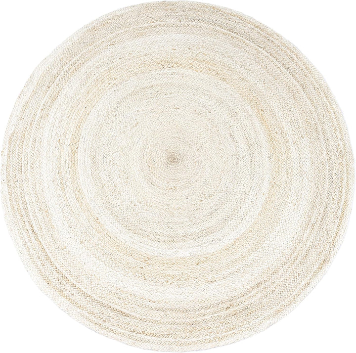 White Beige Jute Braided Round Rugfor Living Room – Reversible handmade by LoomifyHome