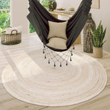 White Beige Jute Braided Round Rugfor Living Room – Reversible handmade by LoomifyHome