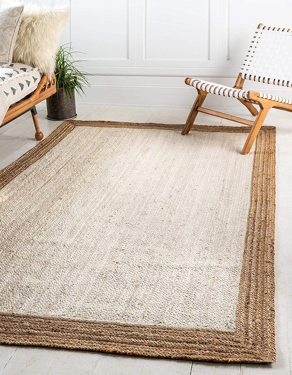 White Beige Jute Braided Runner Rugfor Living Room – White handmade by LoomifyHome