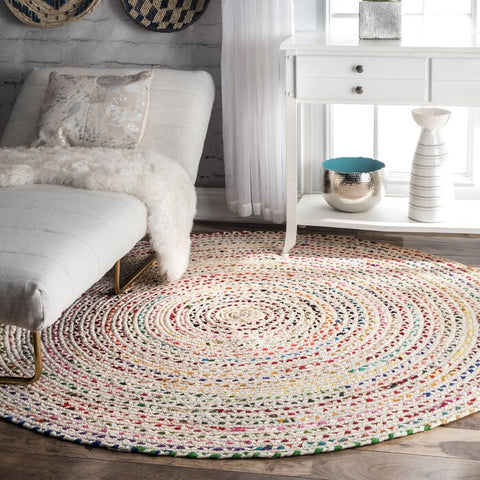 White Beige Jute Braided Round Rugfor Living Room – Beige handmade by LoomifyHome
