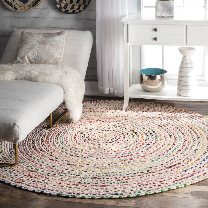 White Beige Jute Braided Round Rugfor Living Room – Beige handmade by LoomifyHome
