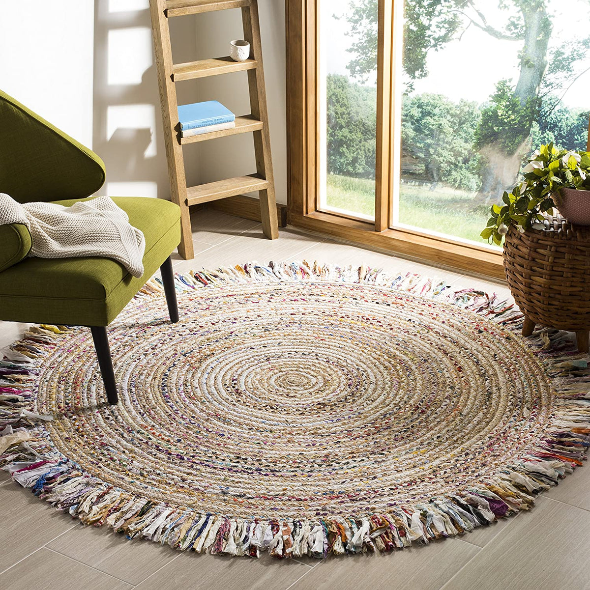 White Beige Jute Braided Round Rugfor Living Room – Tassels handmade by LoomifyHome