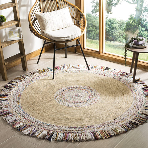 White Beige Jute Braided Round Rugfor Living Room – Circle handmade by LoomifyHome