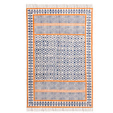 Handmade Woven Cotton Rug, Boho Orange Block Printed Cotton Area Rug Washable Rug for Hallways, Entryways, Bedroom, Kitchen