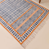 Handmade Woven Cotton Rug, Boho Orange Block Printed Cotton Area Rug Washable Rug for Hallways, Entryways, Bedroom, Kitchen