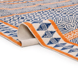 Handmade Woven Cotton Rug, Boho Orange Block Printed Cotton Area Rug Washable Rug for Hallways, Entryways, Bedroom, Kitchen