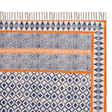 Handmade Woven Cotton Rug, Boho Orange Block Printed Cotton Area Rug Washable Rug for Hallways, Entryways, Bedroom, Kitchen