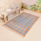 Handmade Woven Cotton Rug, Boho Orange Block Printed Cotton Area Rug Washable Rug for Hallways, Entryways, Bedroom, Kitchen