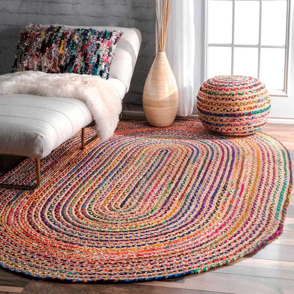 Blue Multicolor Jute Braided Runner Rugfor Living Room – Bohemian handmade by LoomifyHome