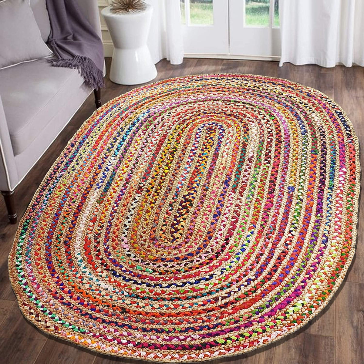 Blue Multicolor Jute Braided Runner Rugfor Living Room – Bohemian handmade by LoomifyHome