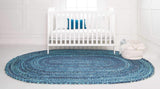 Blue Multicolor Jute Braided Oval Rugfor Living Room – 3 x 5 handmade by LoomifyHome