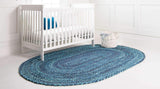 Blue Multicolor Jute Braided Oval Rugfor Living Room – 3 x 5 handmade by LoomifyHome