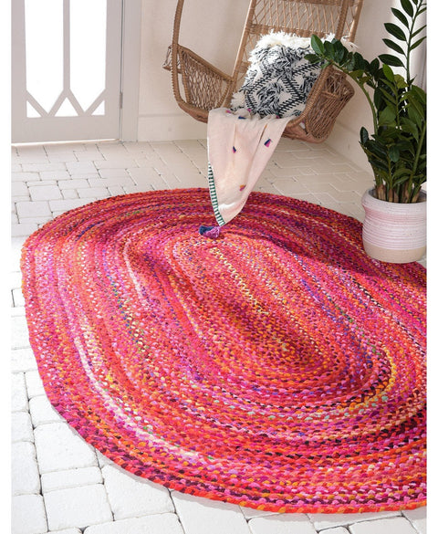 Blue Multicolor Jute Braided Oval Rugfor Living Room – 36 x 60 handmade by LoomifyHome