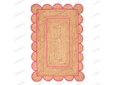 Pink Natural Jute Scalloped Rug, Bohemian Scallop Rug, Scalloped Jute Rug Natural Jute Area Rug, Boho Rug, Handwoven Jute