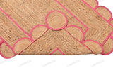 Pink Natural Jute Scalloped Rug, Bohemian Scallop Rug, Scalloped Jute Rug Natural Jute Area Rug, Boho Rug, Handwoven Jute
