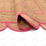 Pink Natural Jute Scalloped Rug, Bohemian Scallop Rug, Scalloped Jute Rug Natural Jute Area Rug, Boho Rug, Handwoven Jute