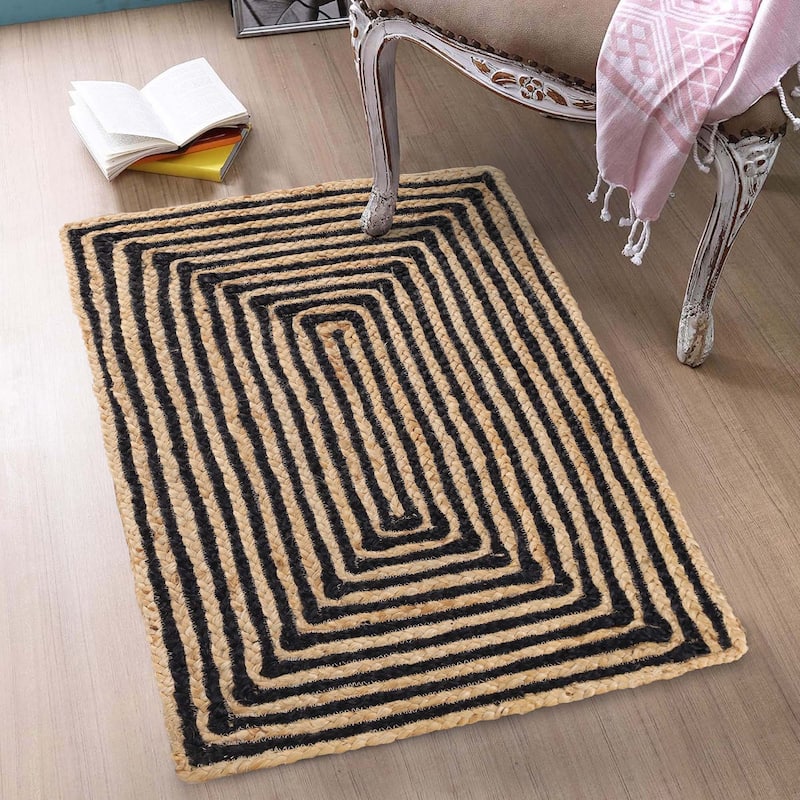Black White Jute Braided Area Rugfor Living Room handmade by LoomifyHome