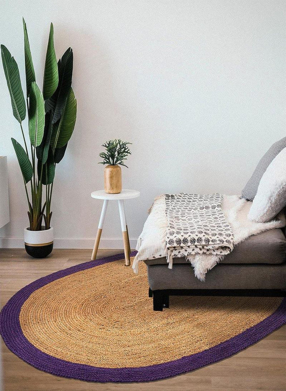 Purple Multicolor Jute Braided Oval Rugfor Living Room handmade by LoomifyHome
