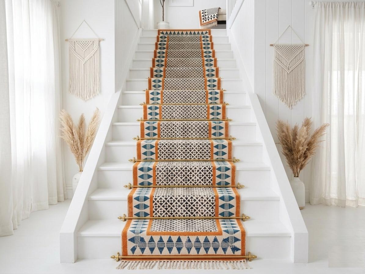 Bordered Boho Stairs Runner Rug Stair Treads Traploper  Stair Carpet treppenteppich Cotton Rug for Bedside, Entryway,