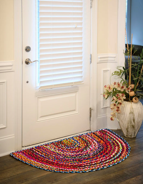 White Beige Jute Braided Half Moon Doormatfor Living Room – Reversible handmade by LoomifyHome