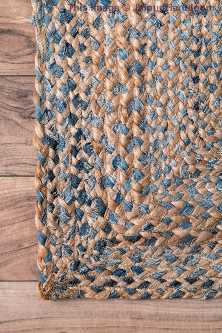 Beige Blue Jute Braided Runner Rugfor Living Room – Reversible handmade by LoomifyHome