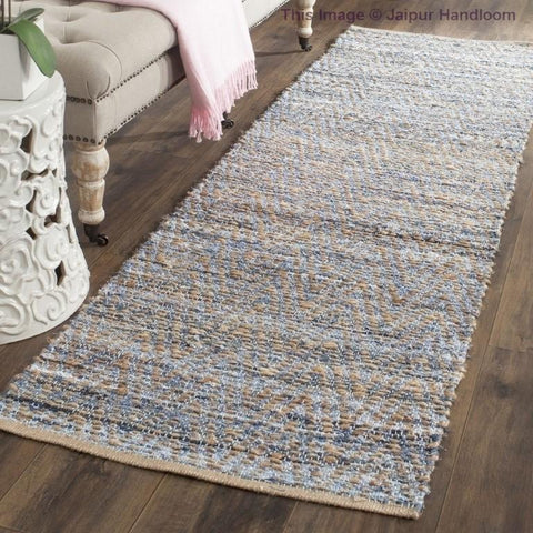 Beige Blue Jute Braided Runner Rugfor Living Room – Extra handmade by LoomifyHome