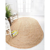 Beige Blue Jute Braided Oval Rugfor Living Room – Coastal handmade by LoomifyHome
