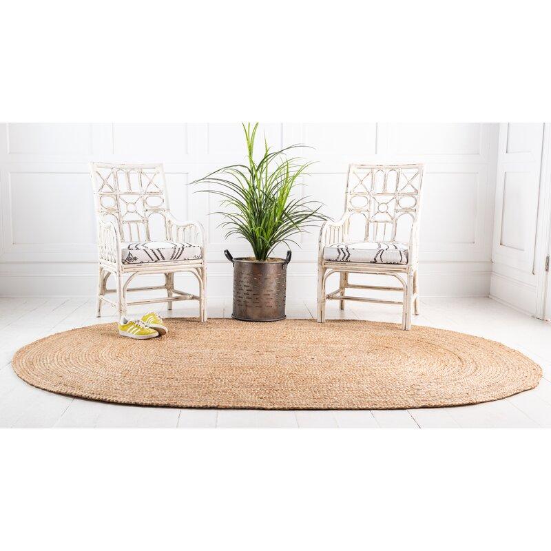 Beige Blue Jute Braided Oval Rugfor Living Room – Coastal handmade by LoomifyHome