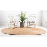 Beige Blue Jute Braided Oval Rugfor Living Room – Coastal handmade by LoomifyHome