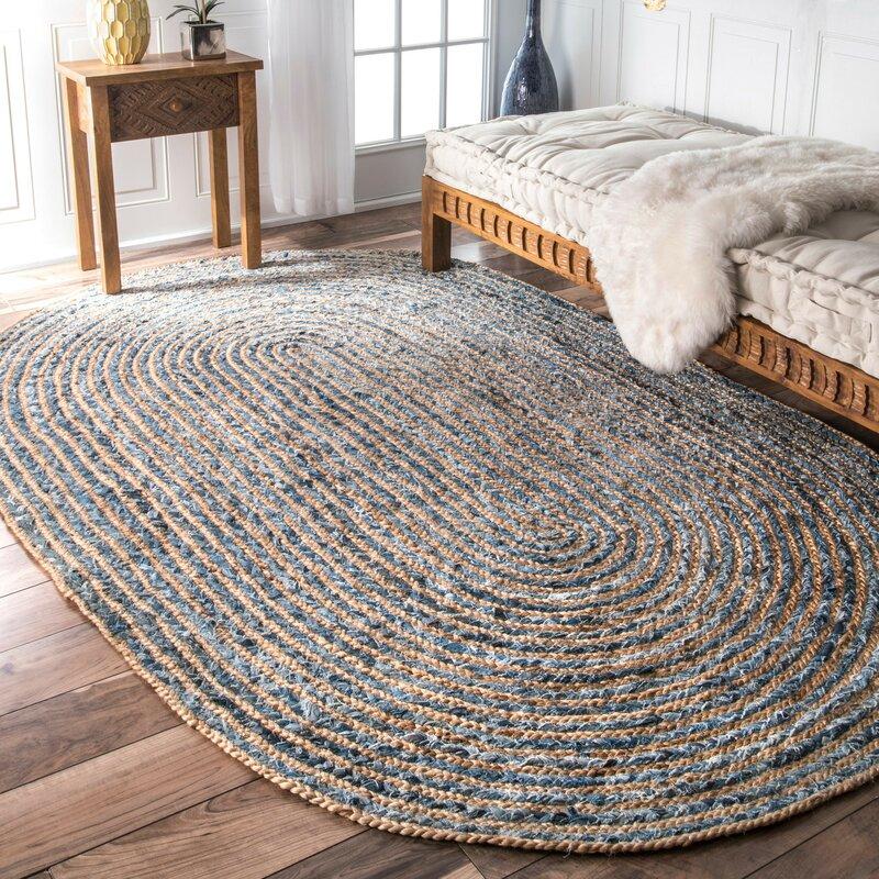 Blue Multicolor Jute Braided Oval Rugfor Living Room – 8 x 10 handmade by LoomifyHome