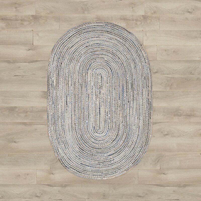 Blue Multicolor Jute Braided Oval Rugfor Living Room – 8 x 10 handmade by LoomifyHome