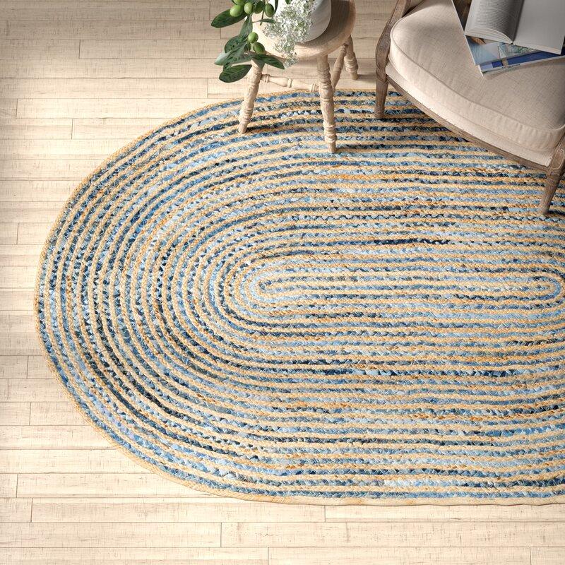 Blue Multicolor Jute Braided Oval Rugfor Living Room – 8 x 10 handmade by LoomifyHome