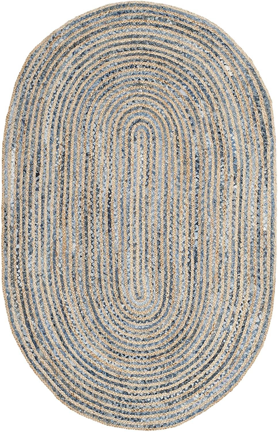 Blue Multicolor Jute Braided Oval Rugfor Living Room – 8 x 10 handmade by LoomifyHome
