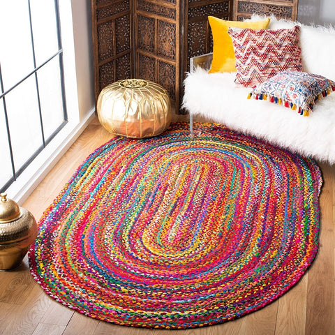 Blue Multicolor Jute Braided Oval Rugfor Living Room – 24 x 36 handmade by LoomifyHome