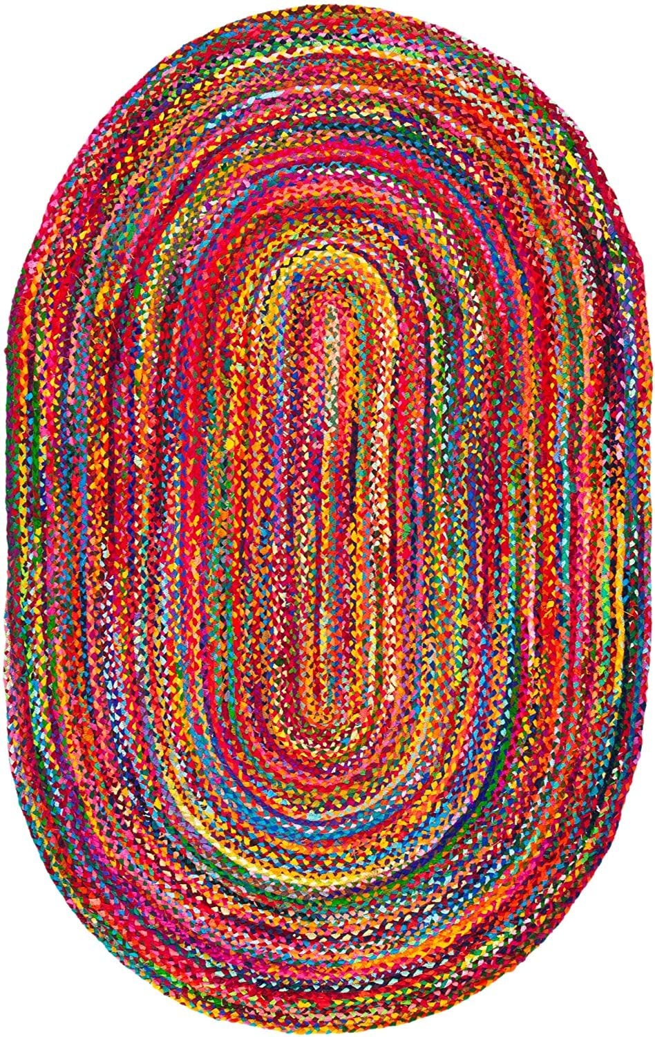 Blue Multicolor Jute Braided Oval Rugfor Living Room – 24 x 36 handmade by LoomifyHome