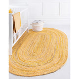 Blue Yellow Jute Braided Oval Rugfor Living Room handmade by LoomifyHome