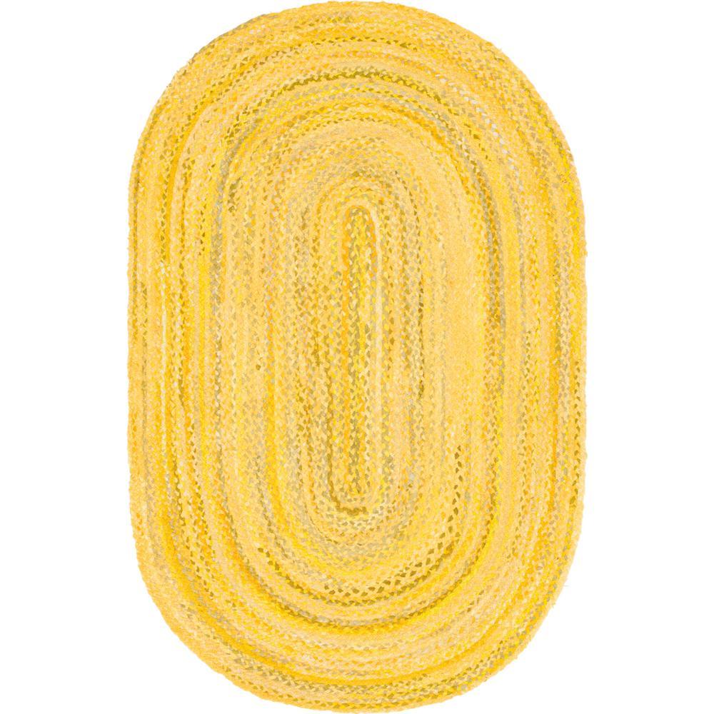 Blue Yellow Jute Braided Oval Rugfor Living Room handmade by LoomifyHome
