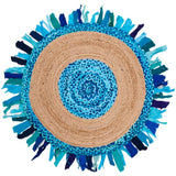 Beige Blue Jute Braided Round Rugfor Living Room – 4 x 4 handmade by LoomifyHome