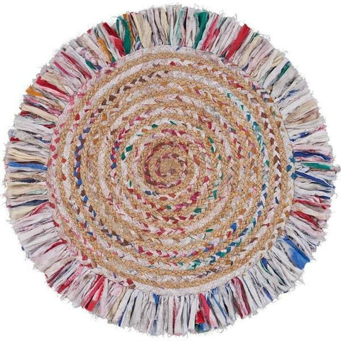 Beige Blue Jute Braided Round Rugfor Living Room – 6 x 6 handmade by LoomifyHome