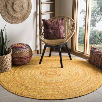Beige Blue Jute Braided Round Rugfor Living Room – Artisan Style 26 handmade by LoomifyHome