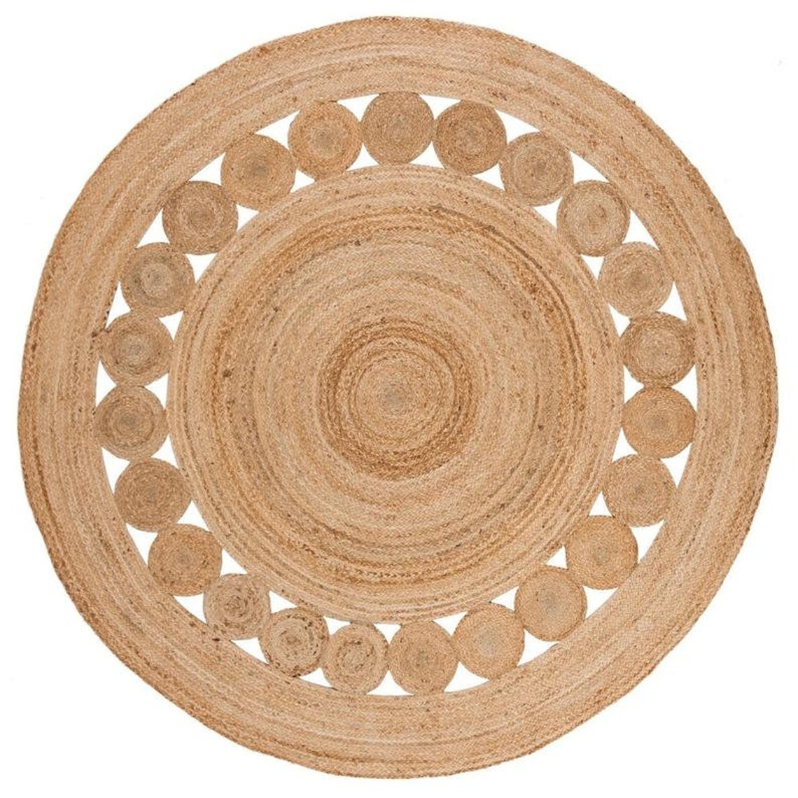 White Beige Jute Braided Round Rugfor Living Room – Carpets handmade by LoomifyHome